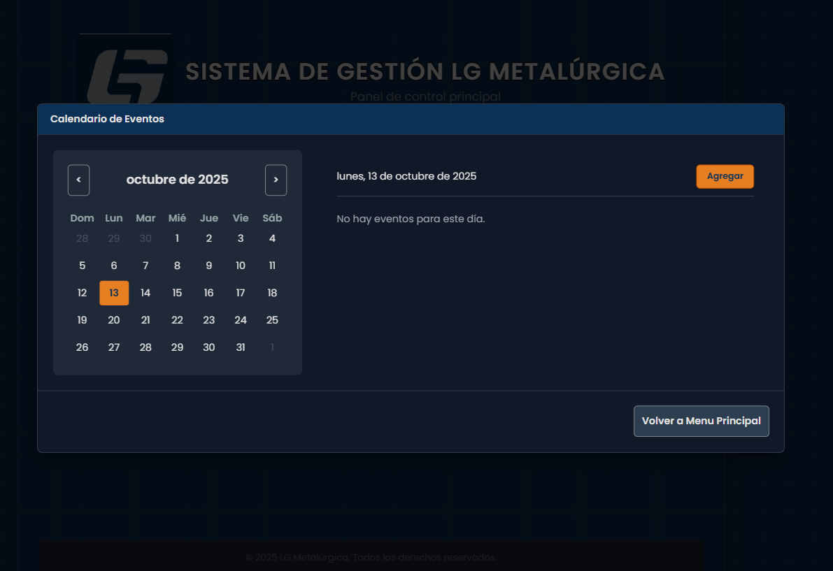 Vista del calendario de eventos y fechas clave
